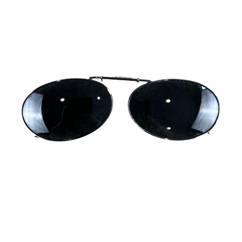 Sunglass Clip On  Mens Black Oval Lenses Eyeglasses Sun Shade Accessory